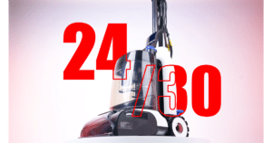Tineco Carpet ONE Cruiser Overall Vacuum Wars Score | Vacuum Wars Red '24/30' rating over a vacuum cleaner, suggesting a product score or review show.